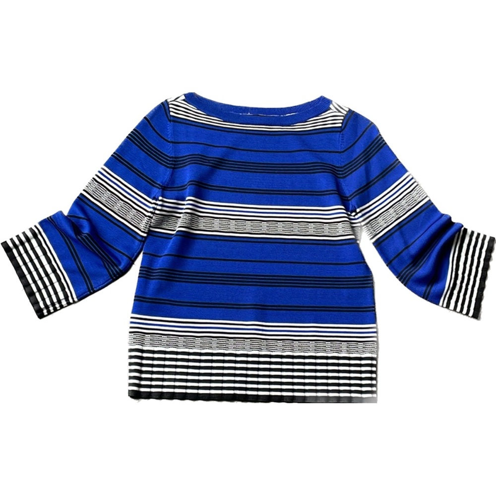Dressy Vibrant Blue Boat neck with thick ribbing  at Cuffs and waist .
